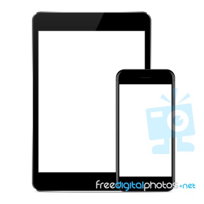 Mock Up Phone And Tablet Black Color On White Background Stock Image