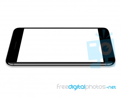 Mock Up Phone Black Color Lay Flat On White Screen Background Stock Image