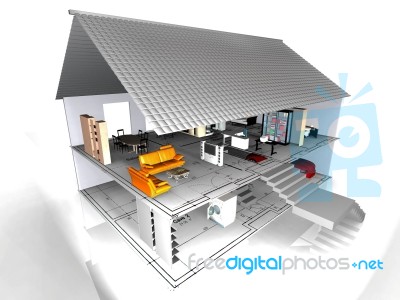 Model house with blueprint Stock Image