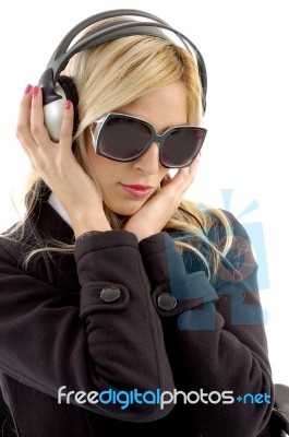 Model Lady Listening Music Stock Photo