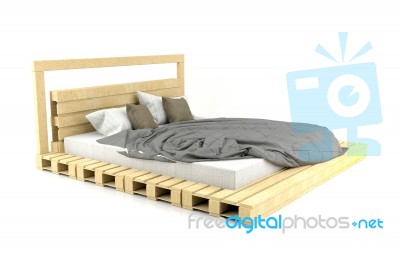 Modern And Loft Design Wooden Bed On White Background Stock Image