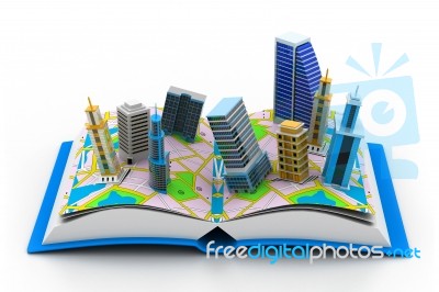 Modern Buildings On Book Stock Image