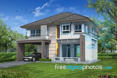 Modern House with car Stock Image