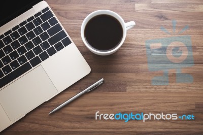 Modern Office Wood Desk Stock Photo