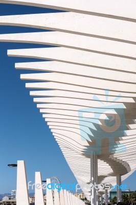 Modern Pergola In The Harbour Area Of Malaga Stock Photo