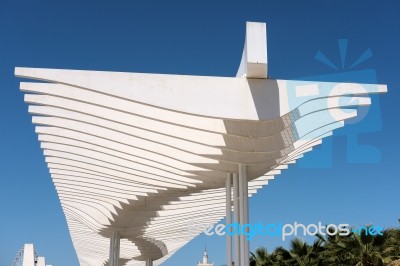 Modern Pergola In The Harbour Area Of Malaga Stock Photo