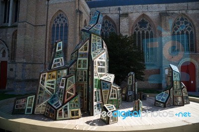 Modern Sculpture Outside St. Salvator's Cathedral In Bruges West… Stock Photo