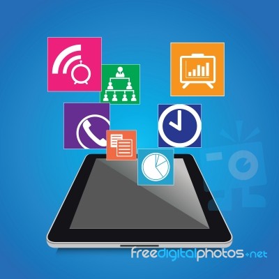 Modern Tablet With Business Icons Set Stock Image