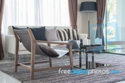 Modern Wooden Chair In Living Room Stock Photo