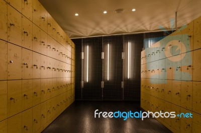 Modern Wooden Locker Stock Photo