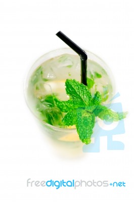 Mojito Caipirina Cocktail With Fresh Mint Leaves Stock Photo