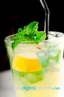 Mojito Caipirina Cocktail With Fresh Mint Leaves Stock Photo