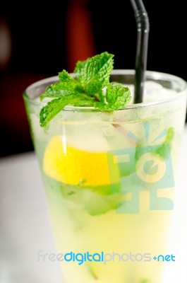 Mojito Caipirina Cocktail With Fresh Mint Leaves Stock Photo