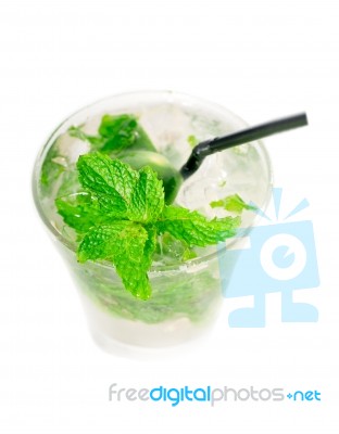 Mojito Caipirina Cocktail With Fresh Mint Leaves Stock Photo