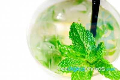 Mojito Caipirina Cocktail With Fresh Mint Leaves Stock Photo