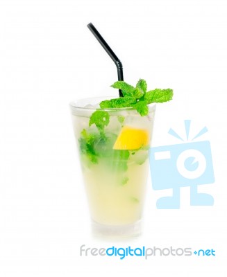 Mojito Caipirina Cocktail With Fresh Mint Leaves Stock Photo