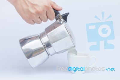 Moka Pot Isolated On White Background Stock Photo