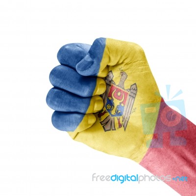 Moldova Flag On Clenched Fist Hand Stock Photo