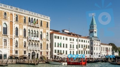 Monaco Hotel On The Grand Canal In Venice Stock Photo