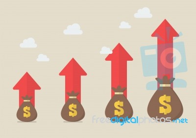 Money Bags With Growth Arrows Stock Image