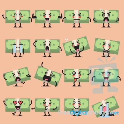 Money Bill Character Emoji Set Stock Image