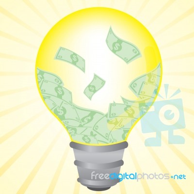 Money Cash In Idea Bulb Stock Image