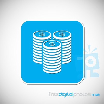 Money Coin Icon. Blue Square Frame.  Illustration Stock Image