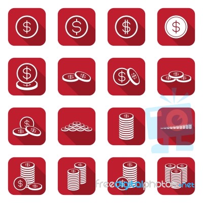 Money Coin Icon Set Long Shadow Design  Illustration Stock Image