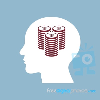 Money Coin Stack In Human Head Stock Image