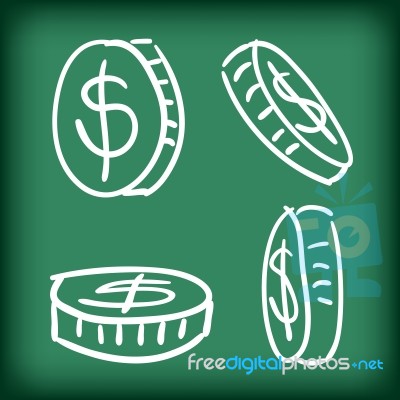 Money Coins Set Hand Drawn Doodle  Illustration Stock Image