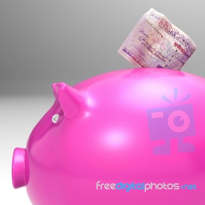 Money Entering Piggybank Shows Investments Stock Image