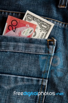 Money In Jean Pocket Stock Photo