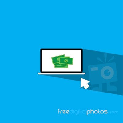 Money In Laptop Marketing Online Flat Icon   Illustration Stock Image