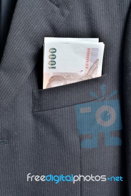 Money In Male Jacket Pocket Stock Photo