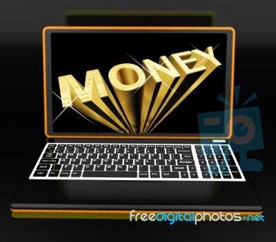 Money On Laptop Showing Earnings Stock Image