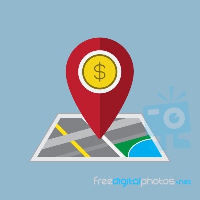 Money Pin On Map  Illustration Stock Image