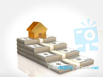 Money Stacks And Gold House Symbol Stock Image