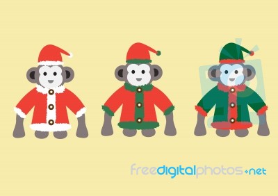 Monkey In Christmas Costumes Stock Image