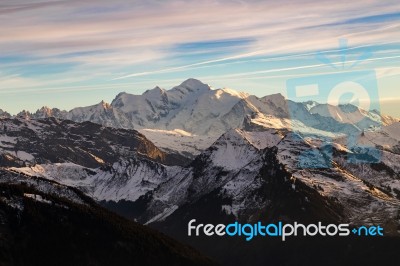 Mont-blanc At Sunset In The French Alps Stock Photo