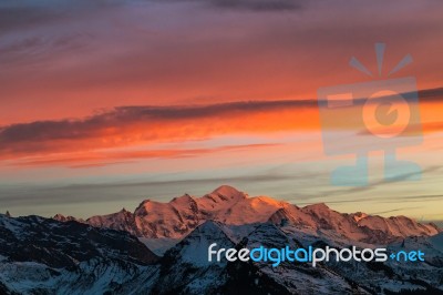 Mont-blanc At Sunset In The French Alps Stock Photo