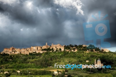 Montepulciano Under Stormy Conditions Stock Photo