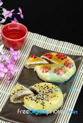 Moon Cake With Beverage Stock Photo