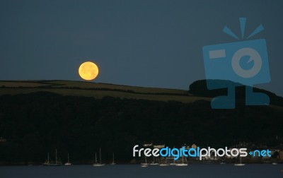 Moon Over Cawsand Bay Hotel Stock Photo