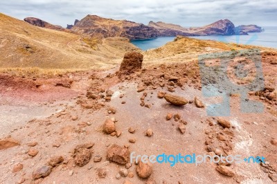 Moonscape Lunar Landscape With Rocks On Island Madeira Stock Photo