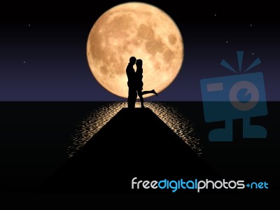 Moonset Couple Stock Image