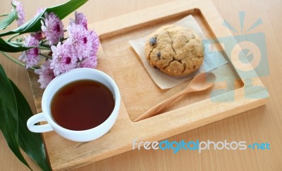 Morning Coffee Cup And Cookie Stock Photo