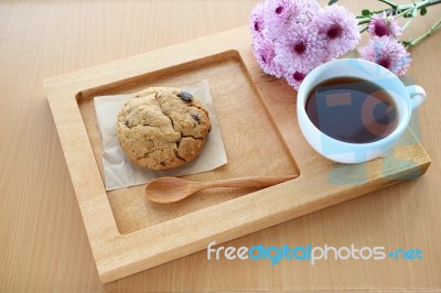 Morning Coffee Cup And Cookie Stock Photo