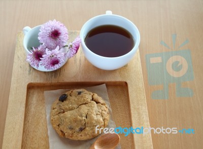 Morning Coffee Cup And Cookie Stock Photo