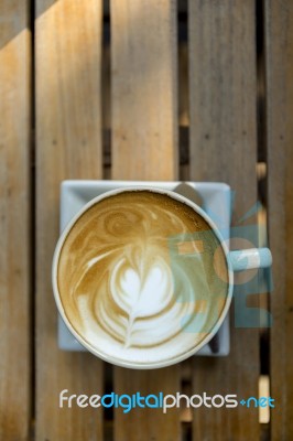 Morning Hot Latte With Space On Wood Background Stock Photo