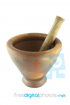 Mortar And Pestle For Papaya Salad Cooking Stock Photo